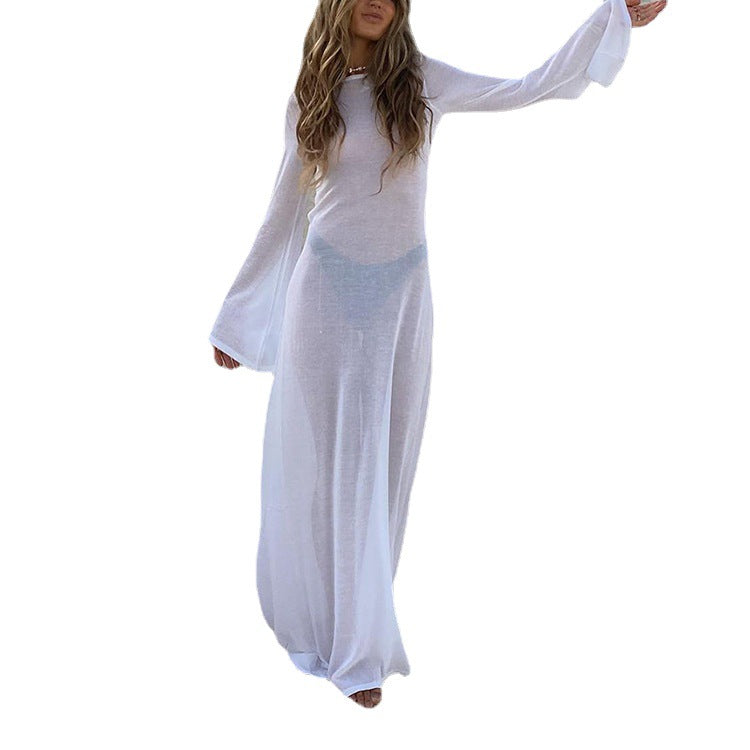 Women's Summer Beach Sexy Bare Back Long Sleeve Dresses
