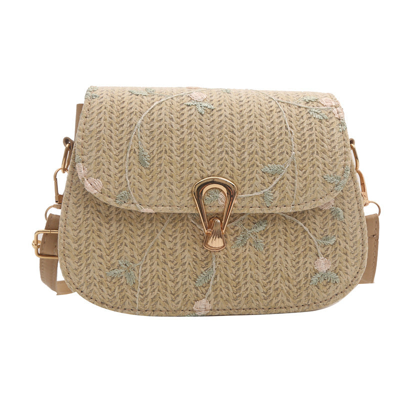 Women's Lace Flower Straw Woven Fashionable Saddle Crossbody Bags