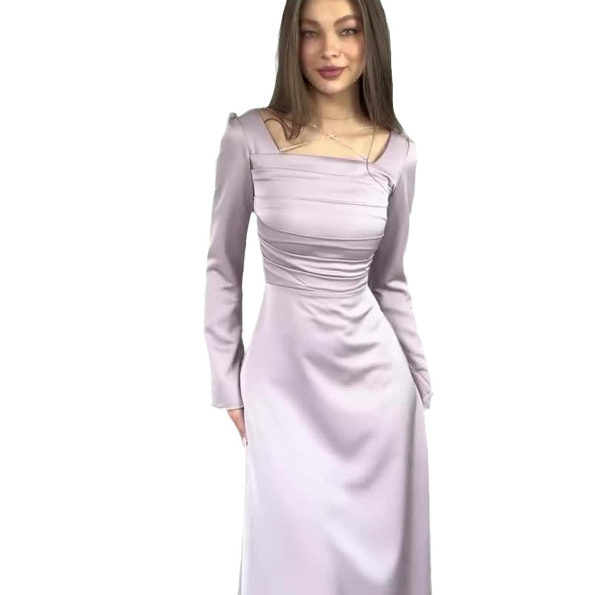 Women's Spring Tied Long Sleeves Satin Dress Dresses