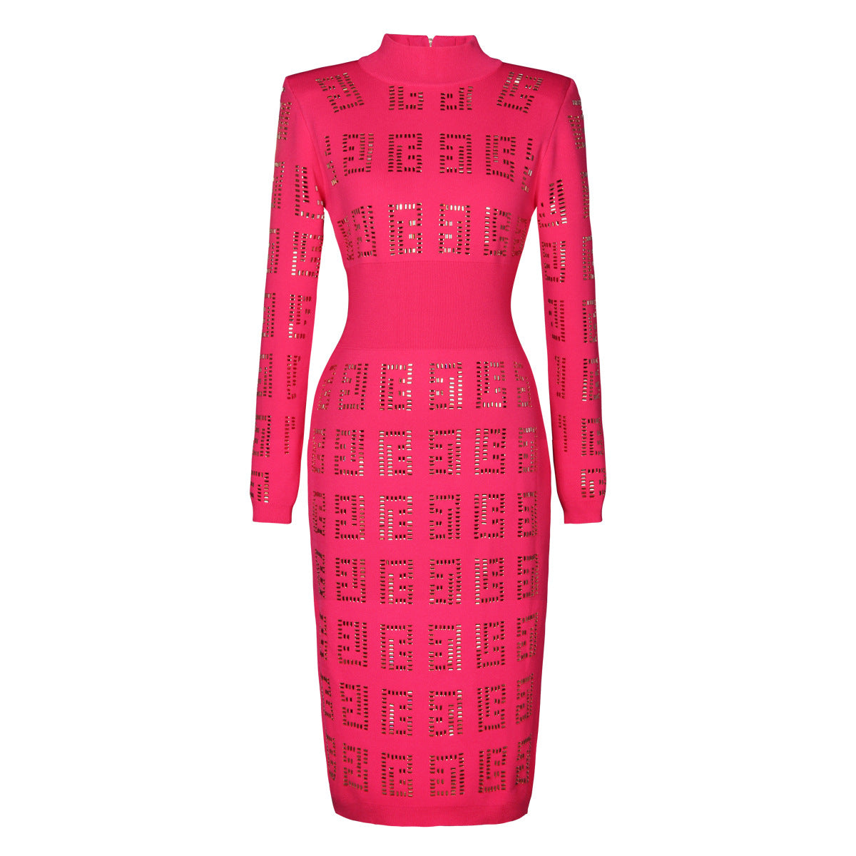 Women's Knitted Round Neck Rhinestone Slim Fit Slimming Long Dresses