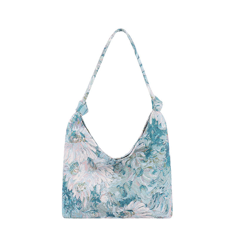 Women's Capacity French Simplicity Canvas Oil Painting Shoulder Bags