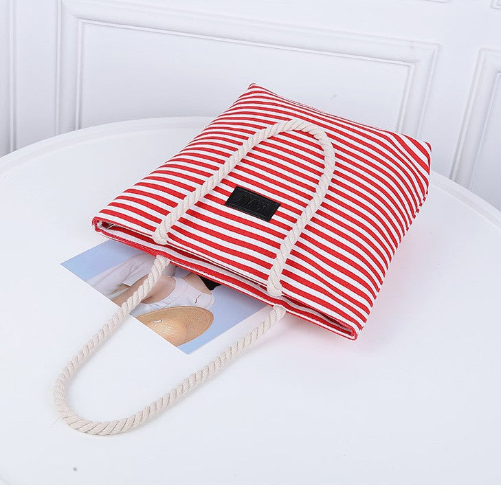 Women's Canvas Single Striped Large Capacity Private Shoulder Bags