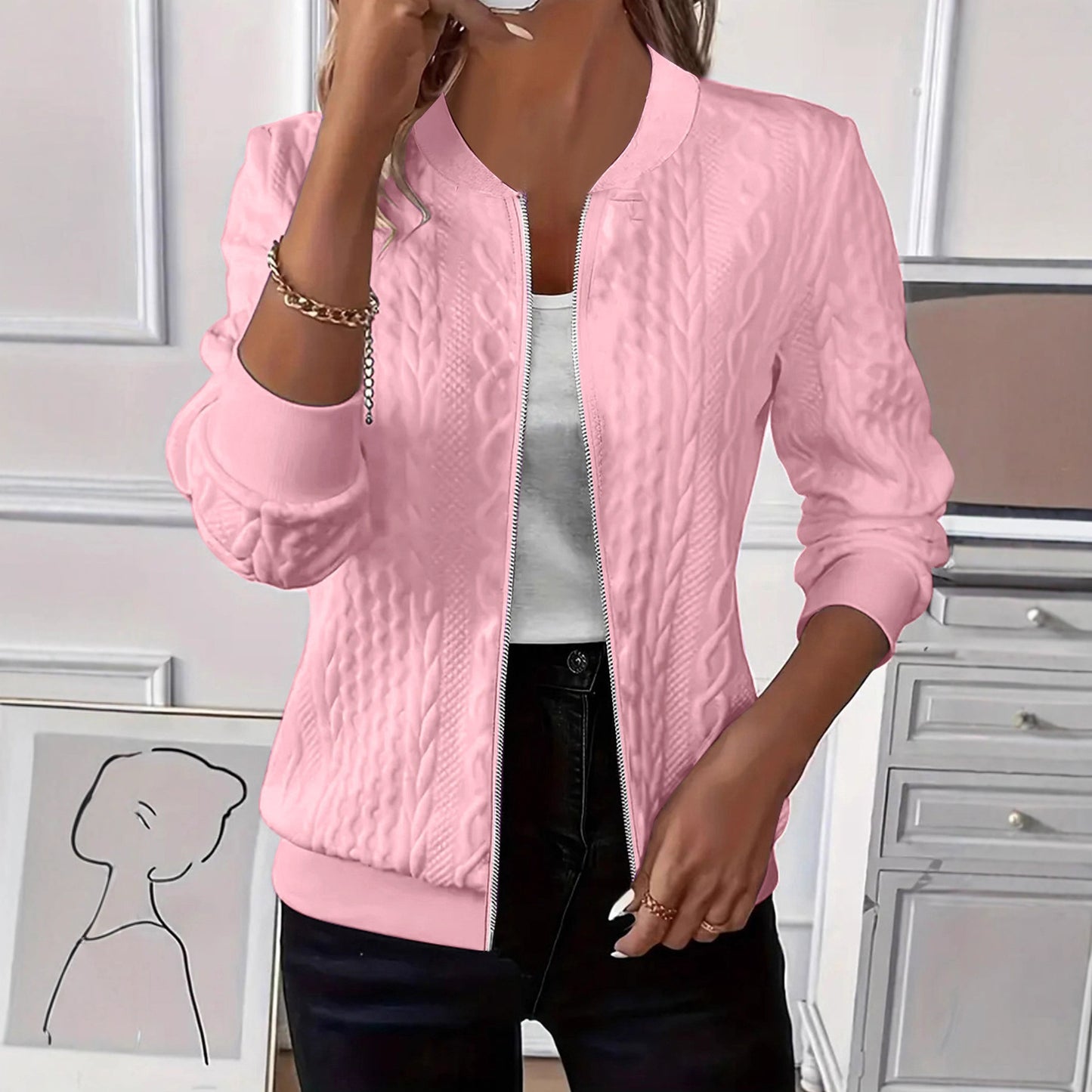 Women's Solid Color Long Sleeve Knitted Zipper Clothing