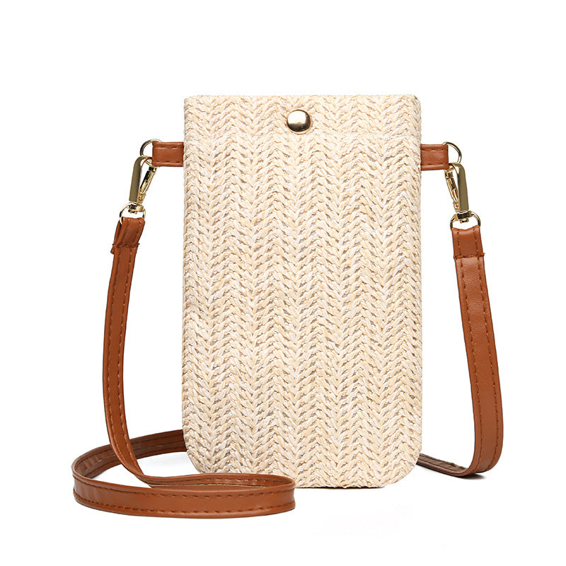 Women's Summer Beach Woven Vertical Mobile Straw Shoulder Bags