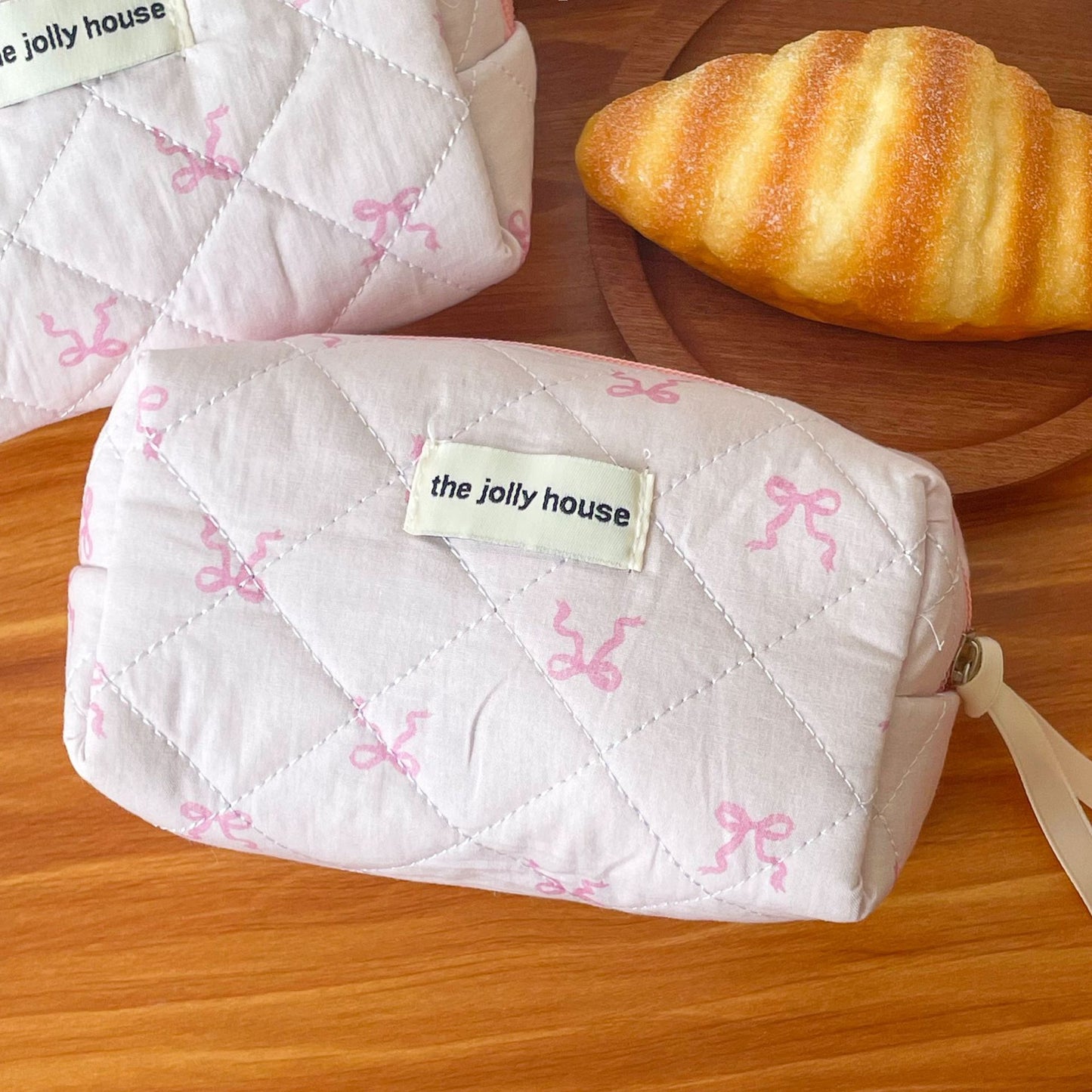 Pink Ribbon Bow Wash Korean Style Cosmetic Bags