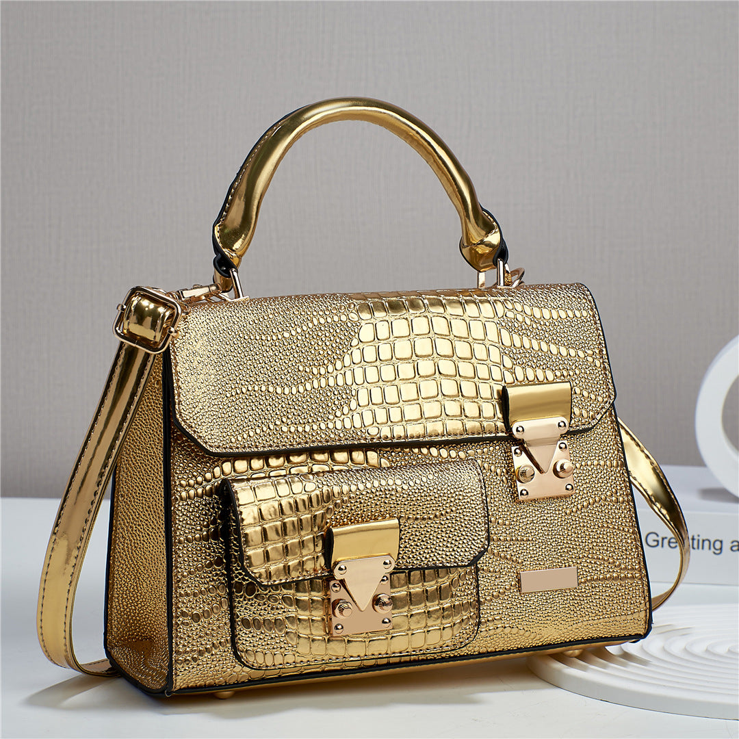 Women's Solid Color Lizard Texture Large Capacity Shoulder Bags