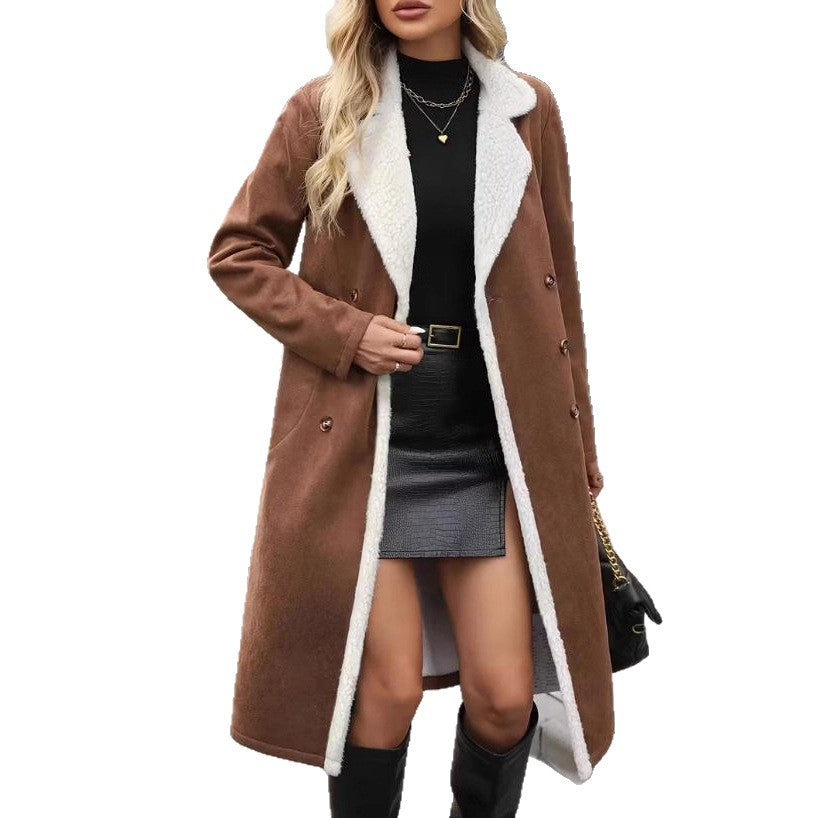 Women's Suede Elegant Fashion Polo Collar Double Coats
