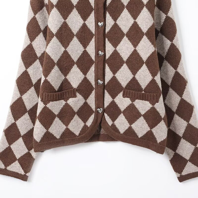 Women's Autumn Fashion Casual Loose Diamond Pattern Knitwear