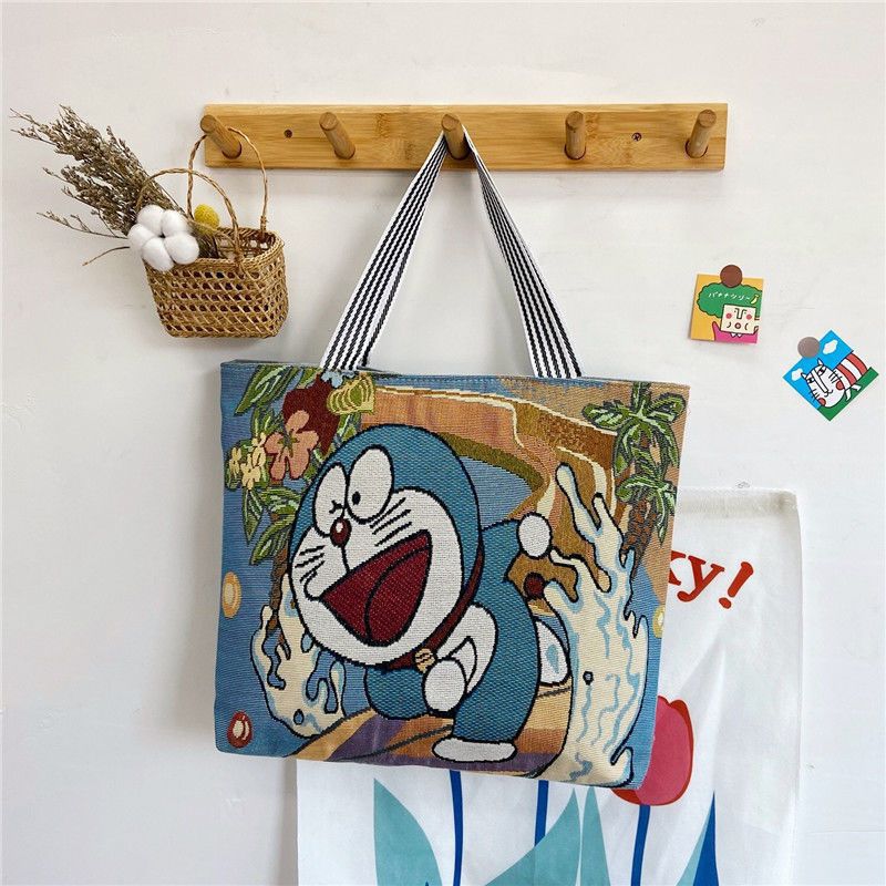 Women's Canvas Portable Large Woven Rust Capacity Shopping Short Shoulder Bags