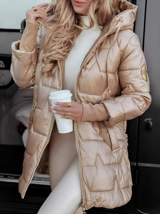 Women's Hooded Cotton Winter Puffer Mid-length Clothes Coats