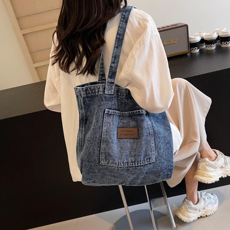 Women's Korean Style Leisure Washed-out Denim Fashion Shoulder Bags