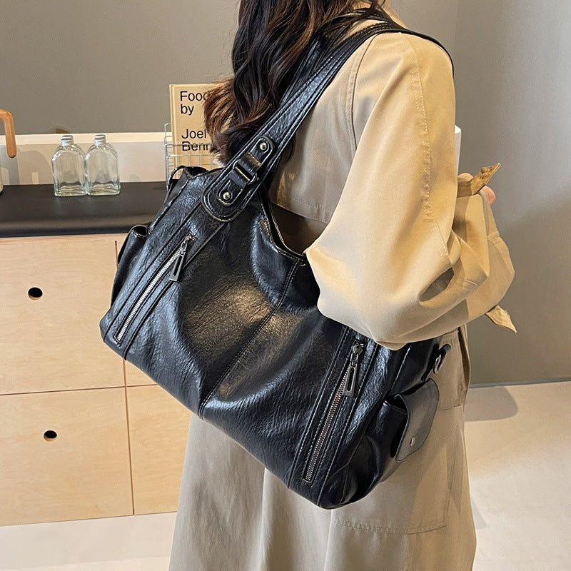 Solid Color Simple Textured Large Capacity Shoulder Bags