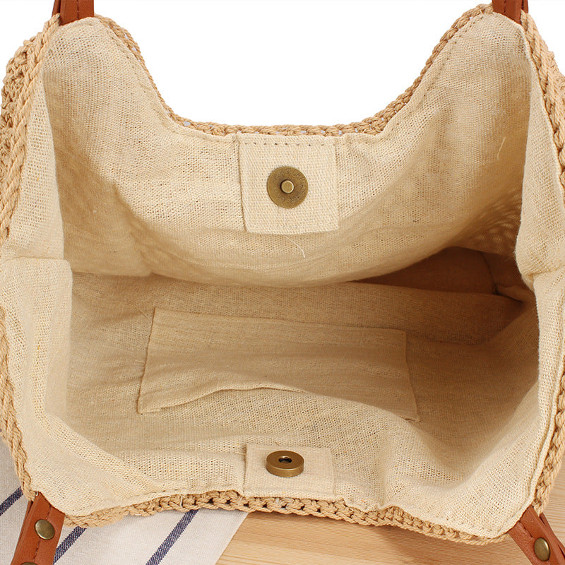Women's Cotton Thread Woven Hollow Mesh Seaside Shoulder Bags
