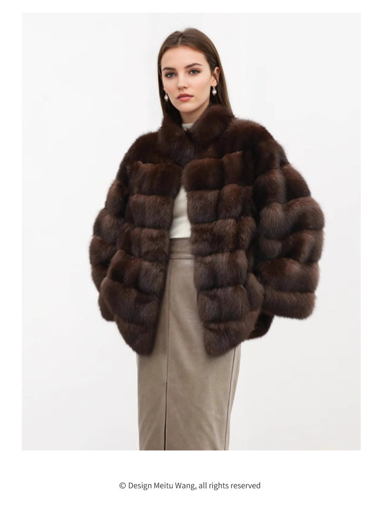 Women's Russia Zibeline Fur Stand Collar Farmer Color Coats