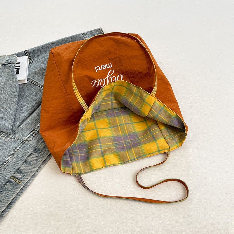 Style Artistic Plaid Simple Double-sided College Shoulder Bags