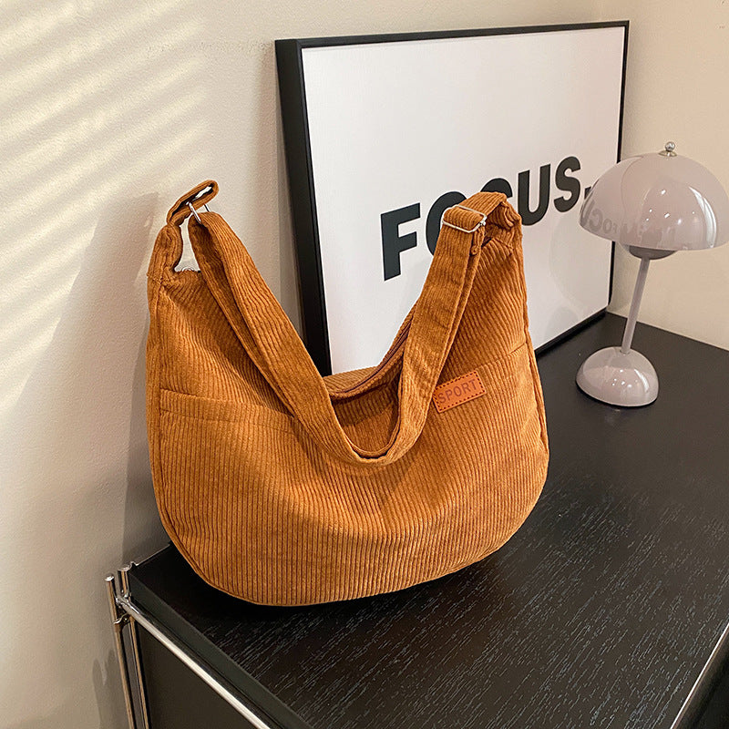 Women's Large Capacity Corduroy Fashionable Retro Dumpling Shoulder Bags