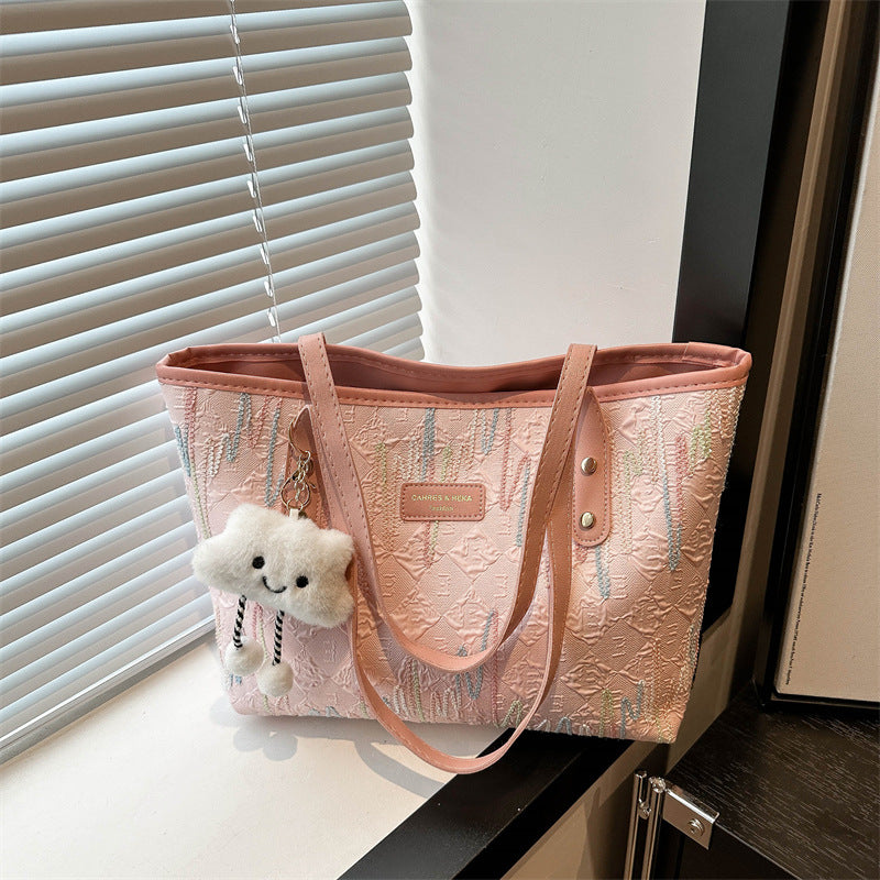Women's Fashion Pure Color Trendy Embroidery Thread Leisure Commute Tote Bags