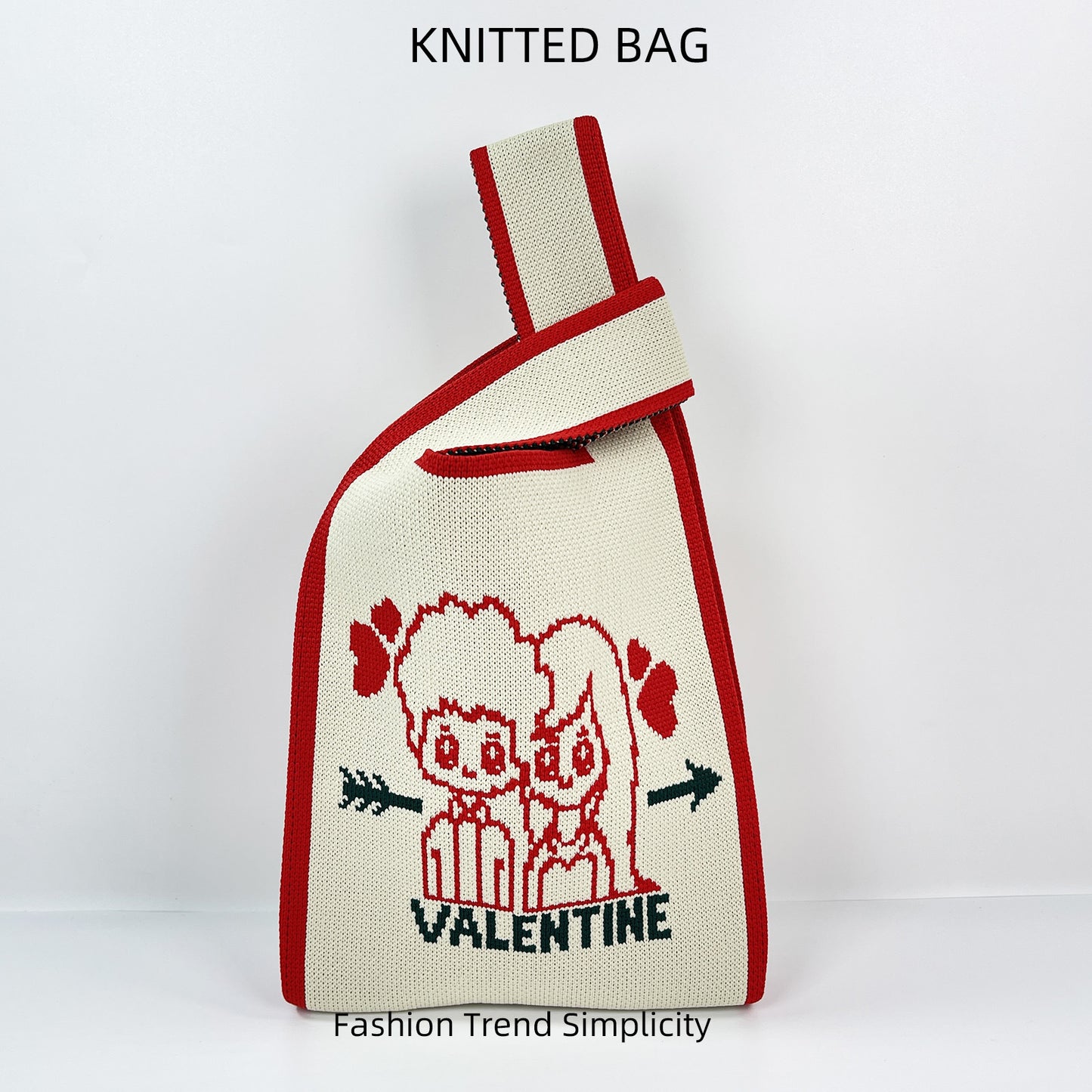 Women's Wedding Celebration Knitted Red Wrist Hand Handbags