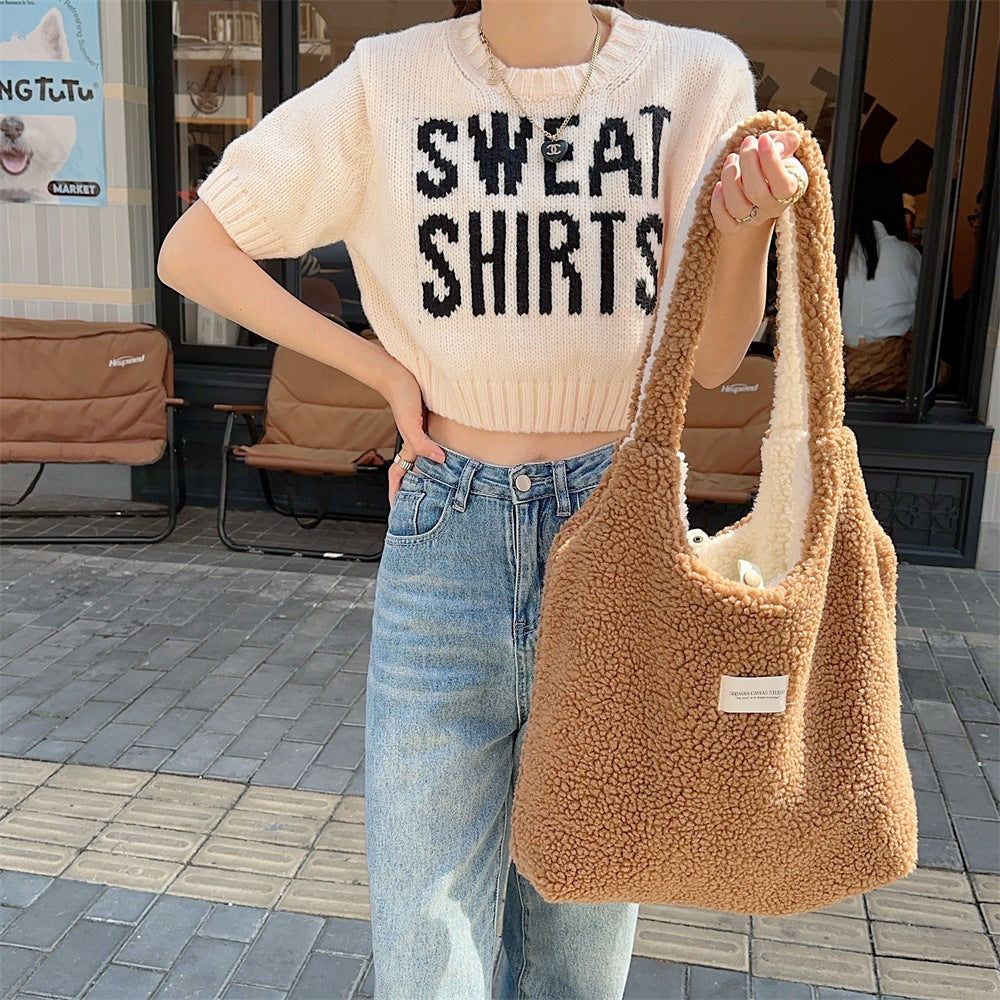 Lamb Fur Cute Plush Large Capacity Shoulder Bags