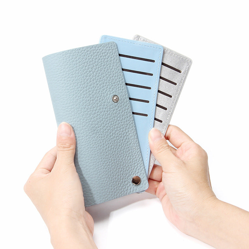 Women's Sliding Genuine Leather Contrast Color Design Card Holder