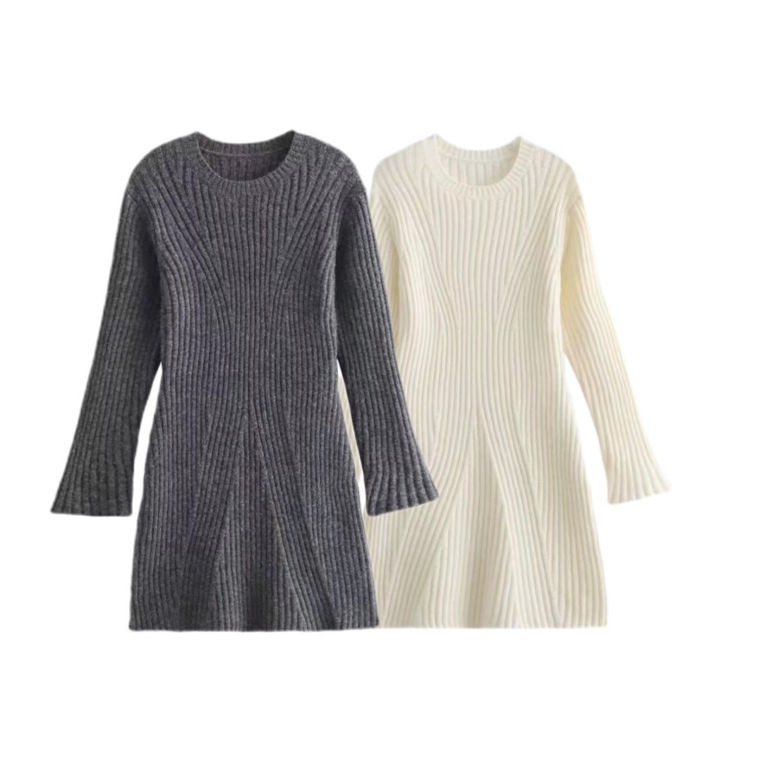 Women's Pure Color Young Round Neck Knitted Dresses