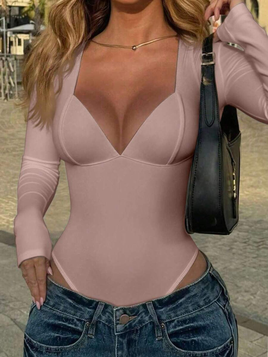 Deep V Long Sleeve Solid Color Chinese Style Women's Jumpsuit/clothing