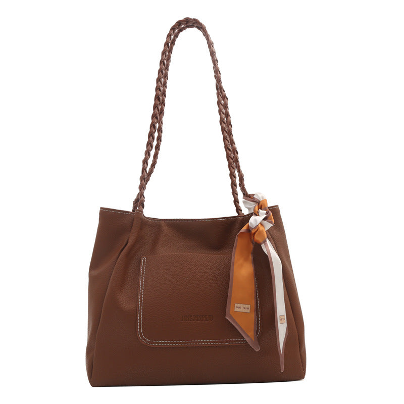 Women's Capacity Pure Color Trendy Silk Scarf Tote Bags