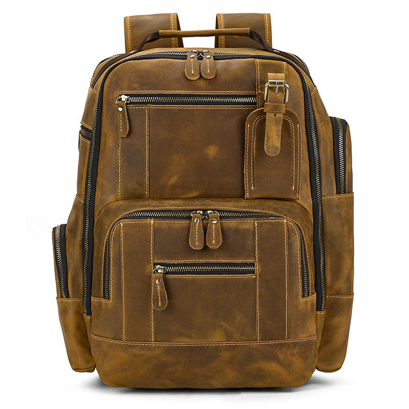 Men's Retro Crazy Horse Leather Cowhide Large Backpacks