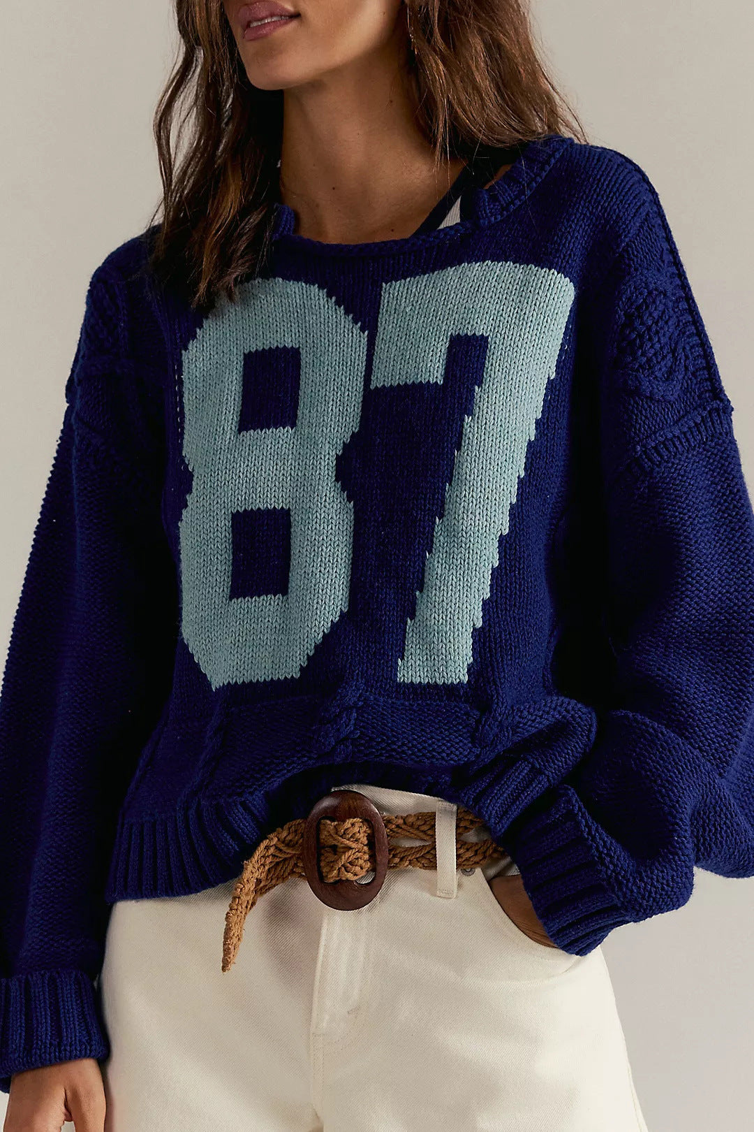 Women's Long Sleeve Digital Contrast Color Knitted Sweaters