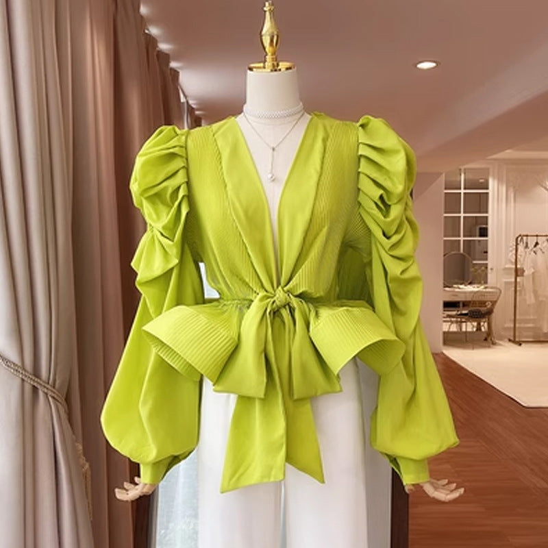 Women's Retro Puff Sleeve Shirt Autumn Design Blouses