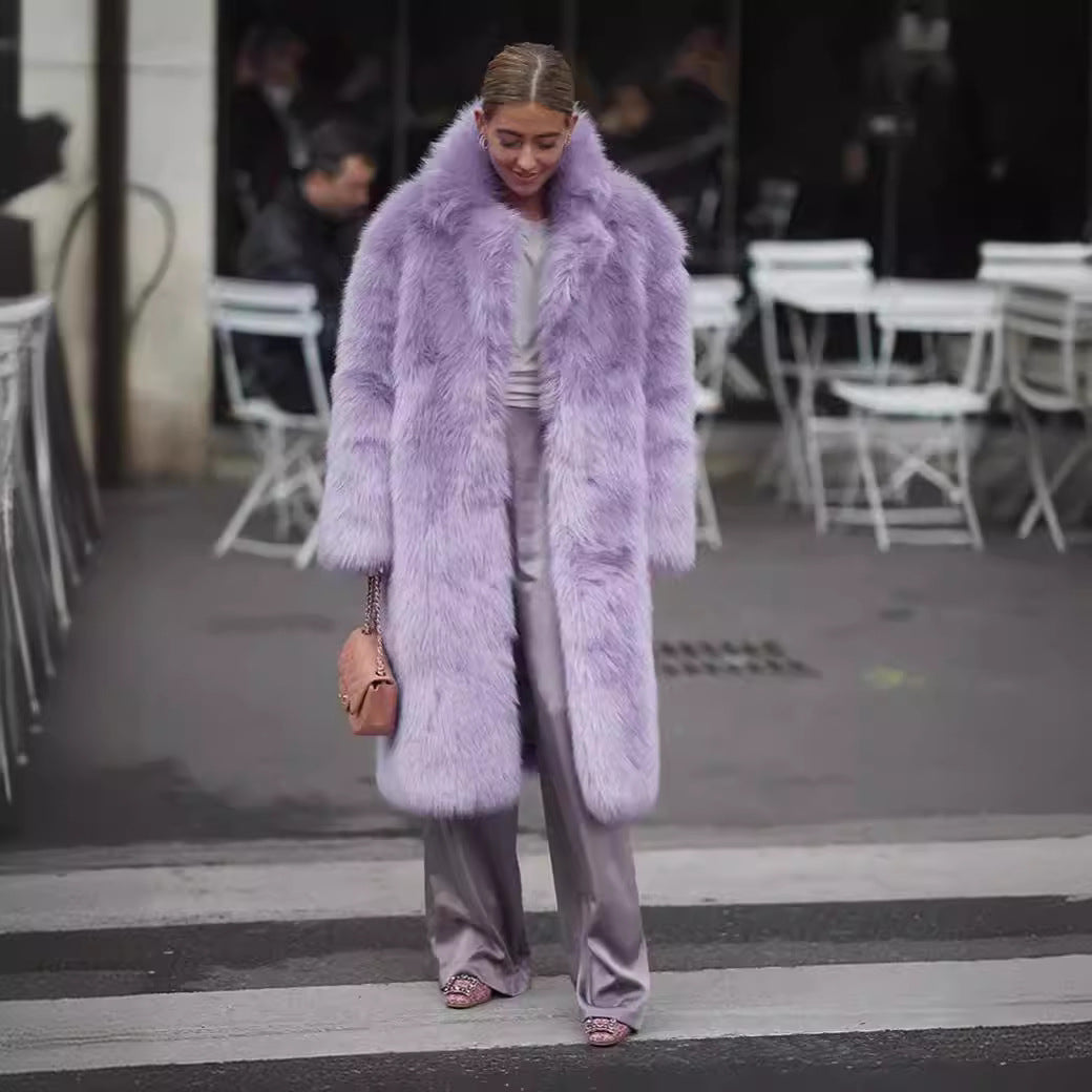Women's Long Wool Fashionable Street Hipster Imitation Fur Coats