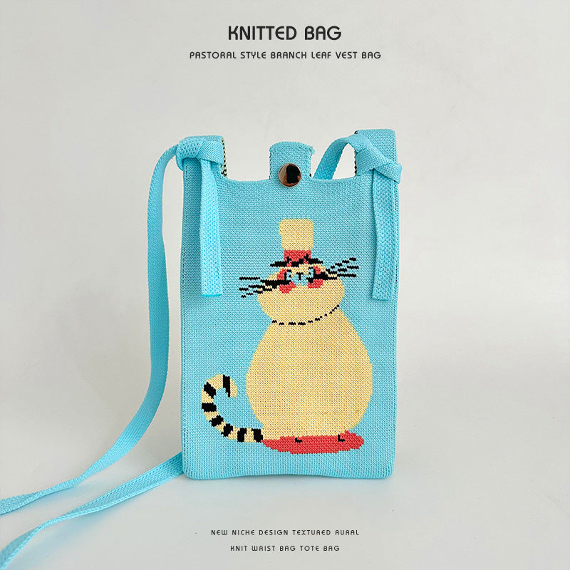 Women's Charming Mobile Detachable Strap Knitted Phone Bags