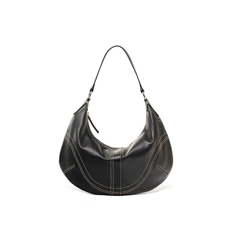 Women's Large Capacity Light Luxury Cowhide Single Armpit Bags