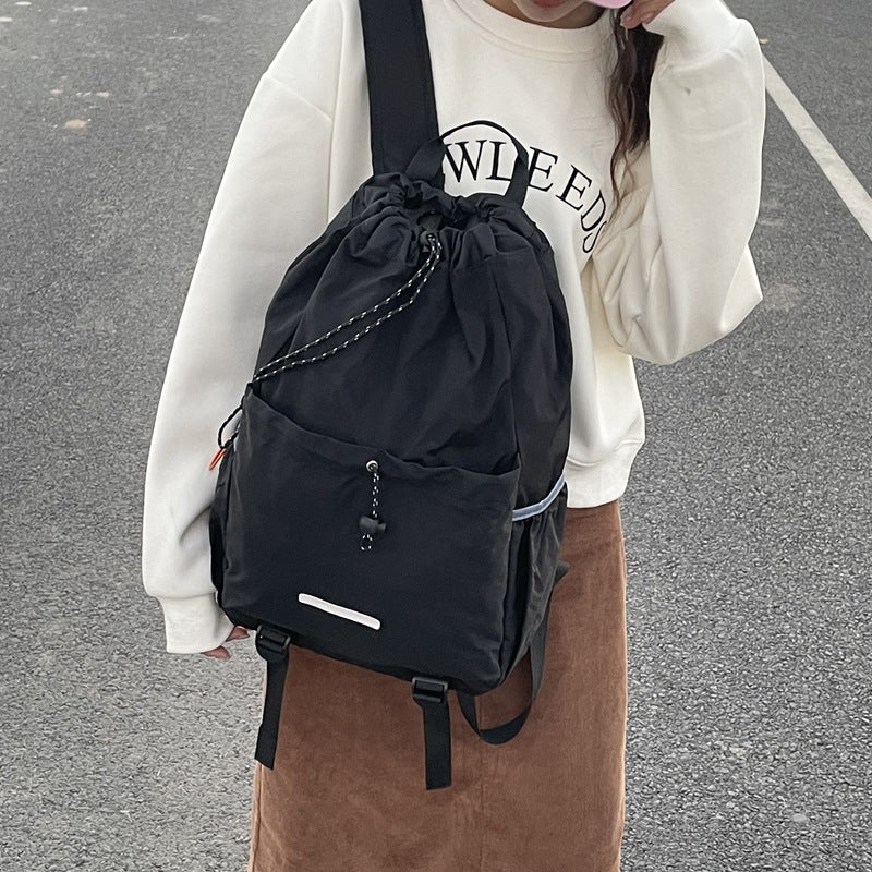 Men's Drawstring Vintage Nylon Waterproof College Couple Backpacks