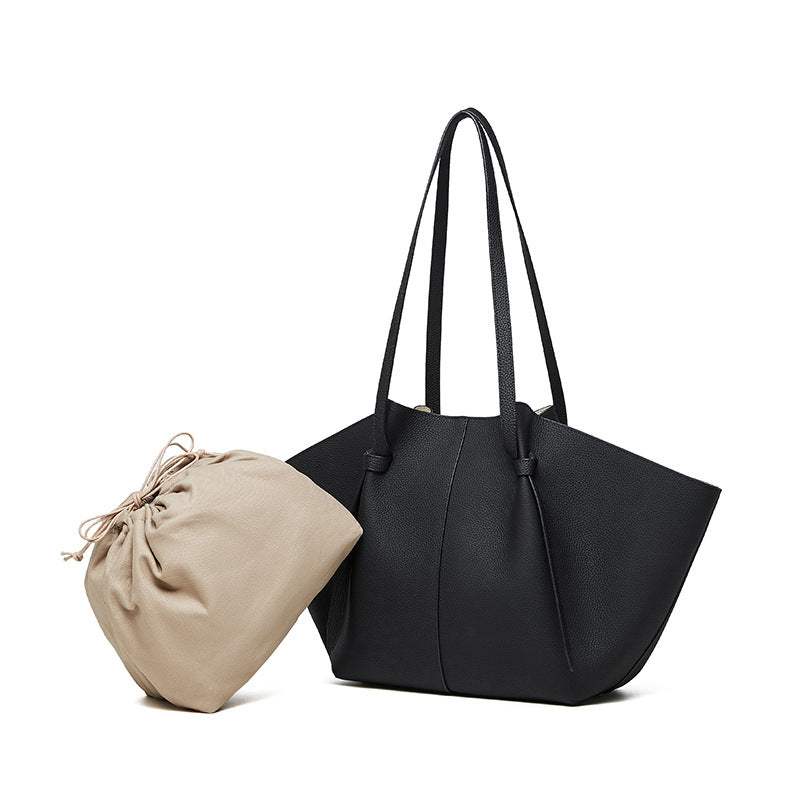 Women's Large Capacity Totes Genuine Leather Fashion Bat Commute Big Shoulder Bags