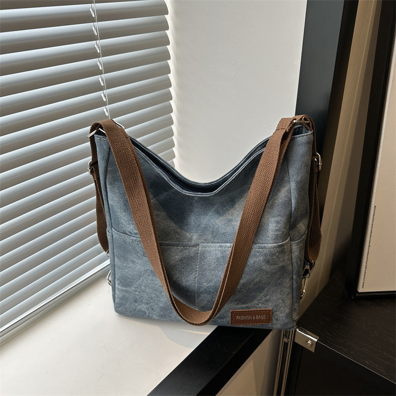 Women's Denim Solid Color Large Capacity Commuter Shoulder Bags