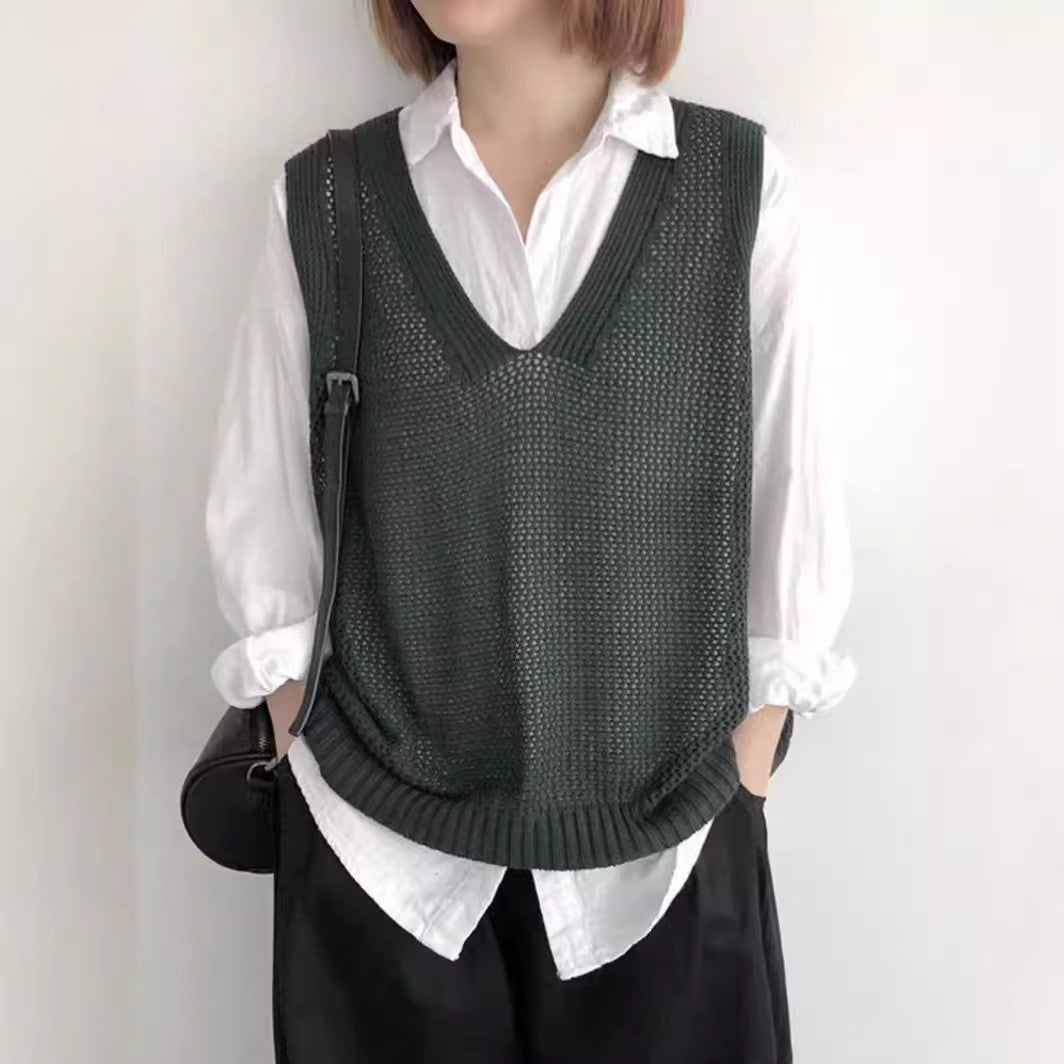 Women's Casual Outerwear Sleeveless Bandage Dress Loose Thin Vests