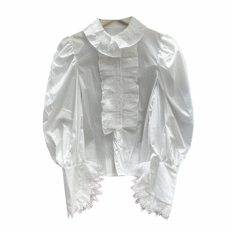 Women's French Style Classic Stitching Lace Pleated Blouses
