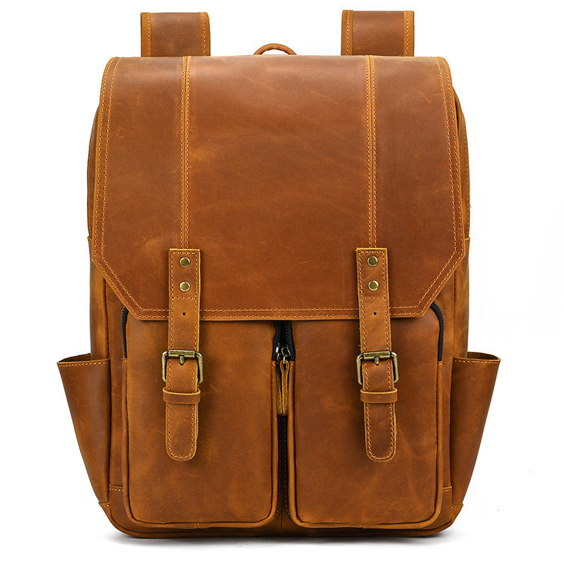 Men's Retro Crazy Horse Leather Cowhide Large Backpacks