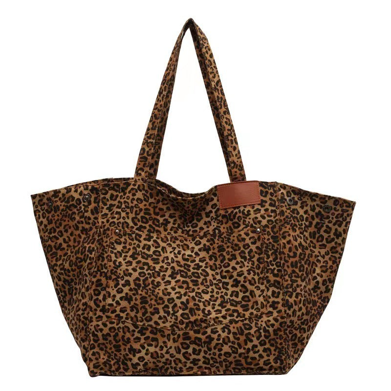 Women's Large Capacity Cloth Leopard Print Portable Tote Bags