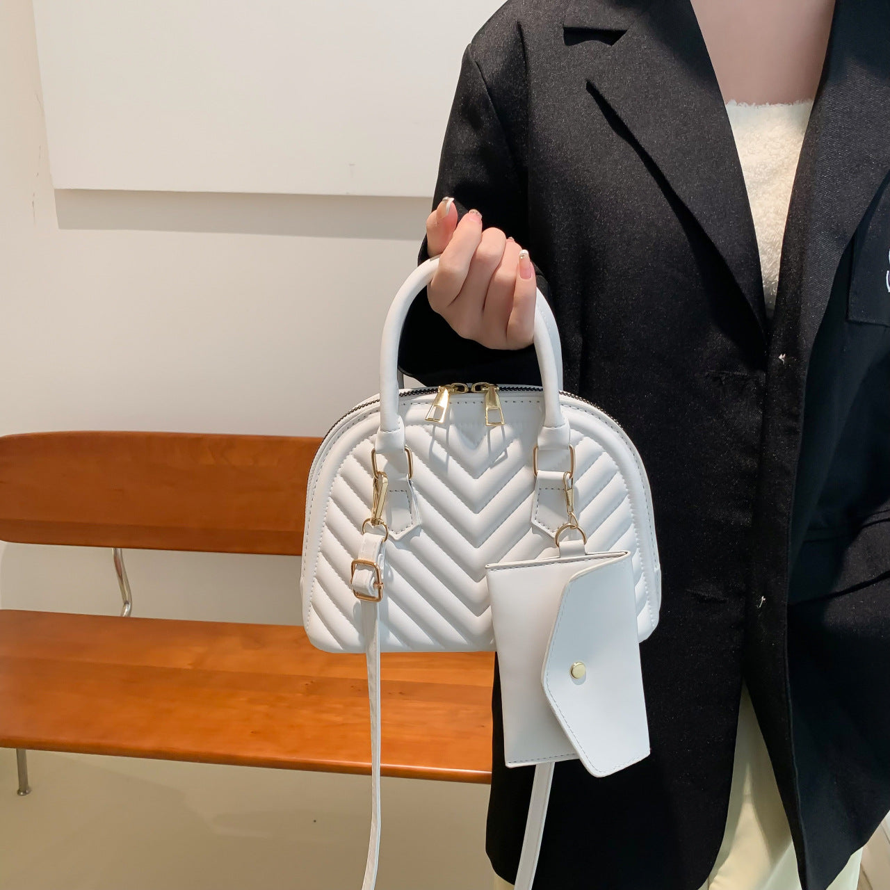 Women's Popular Fashion Striped Two-piece Shell Mummy Crossbody Bags