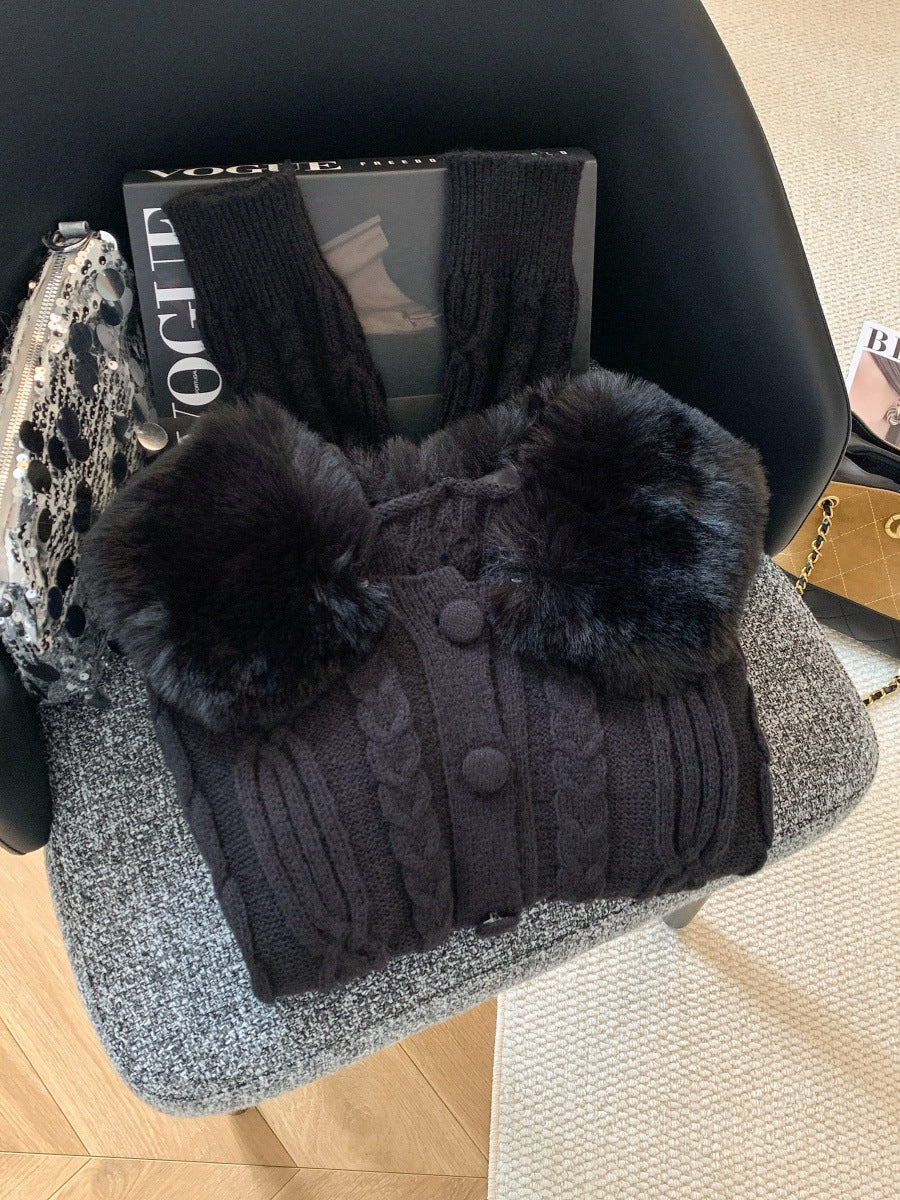 Desire Warm Fur Collar Vintage Breasted Tops