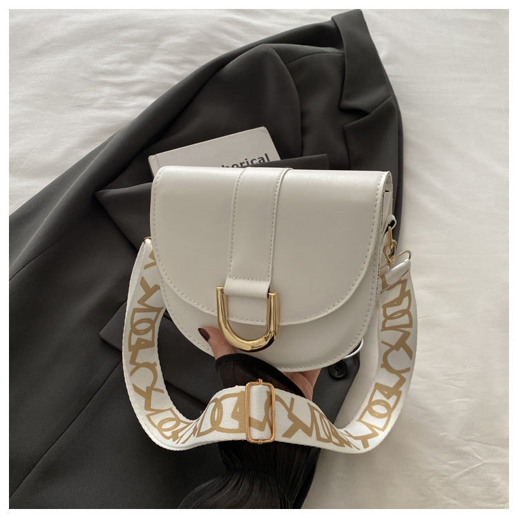 Simple Wide Strap Letters Saddle Fashion Bags