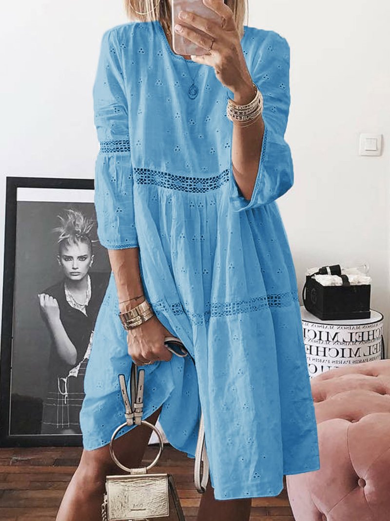 Women's Lace Stitching Hollow Embroidered Sleeve Dress Dresses