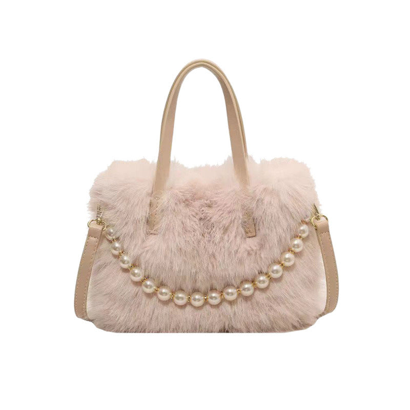 Women's Furry Fashion Pearl Plush Cute Commuter Crossbody Bags