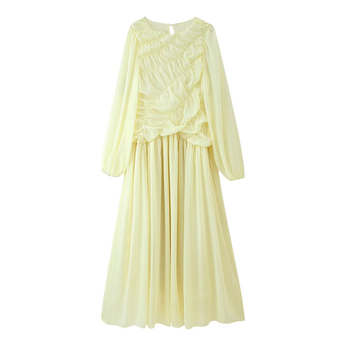 Women's Temperament Pleated Round Neck Versatile Slimming Dresses