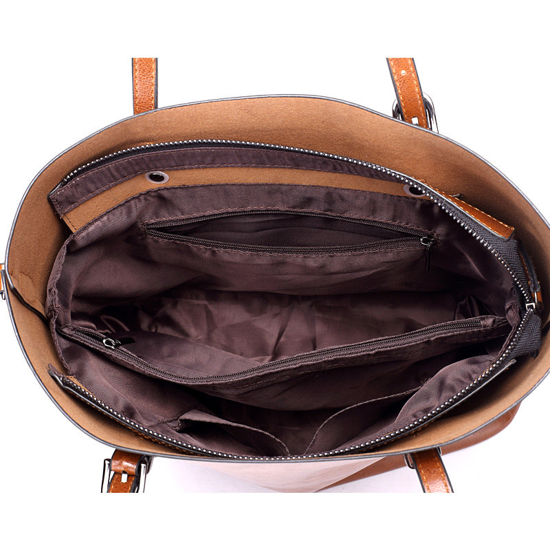 Women's Oil Wax Leather Retro Easy Matching Tote Bags