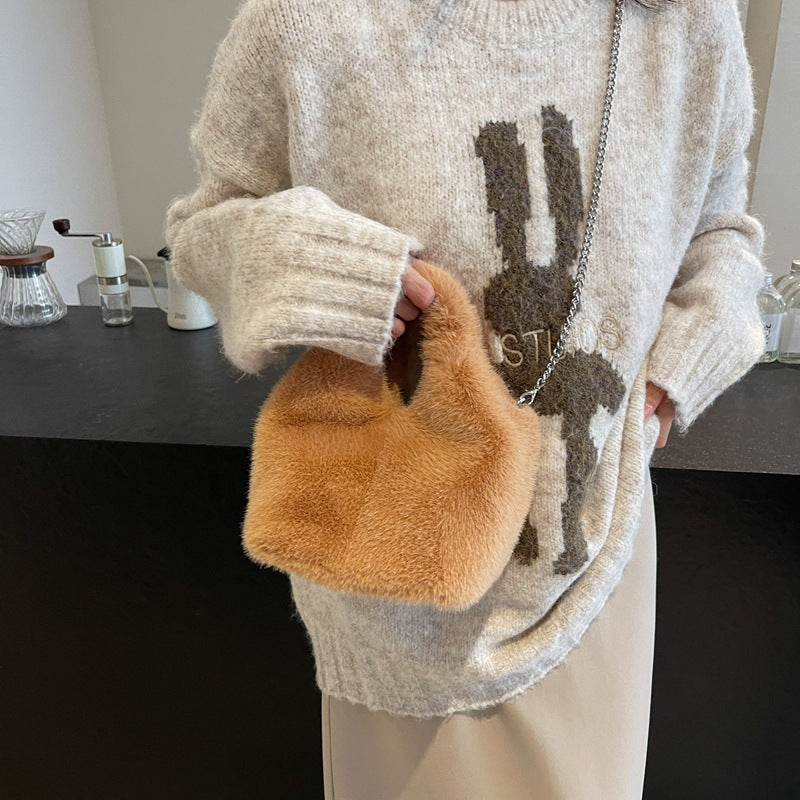 Style Imitate Rex Rabbit Fur Portable Crossbody Bags