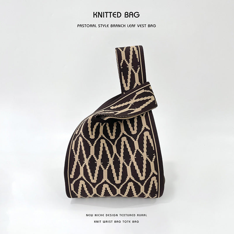 Korean Style Versatile Knitted Contrast Color Tote Bags