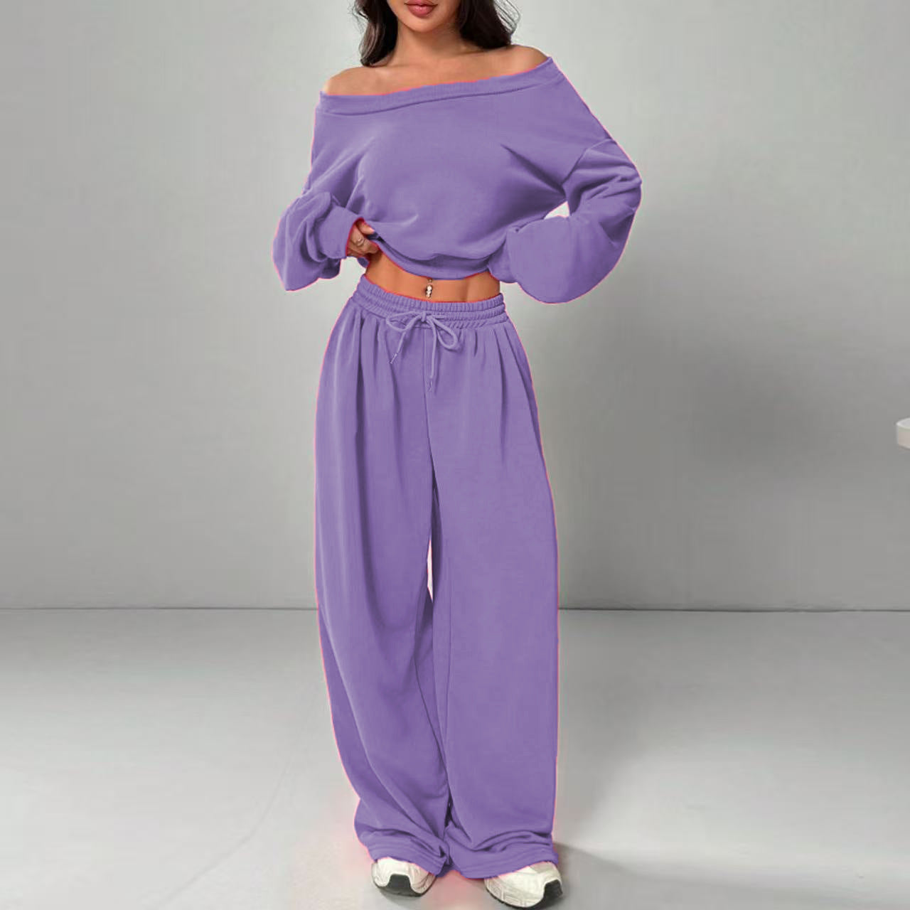 Women's Fashion Shoulder Casual Navel Solid Color Suits